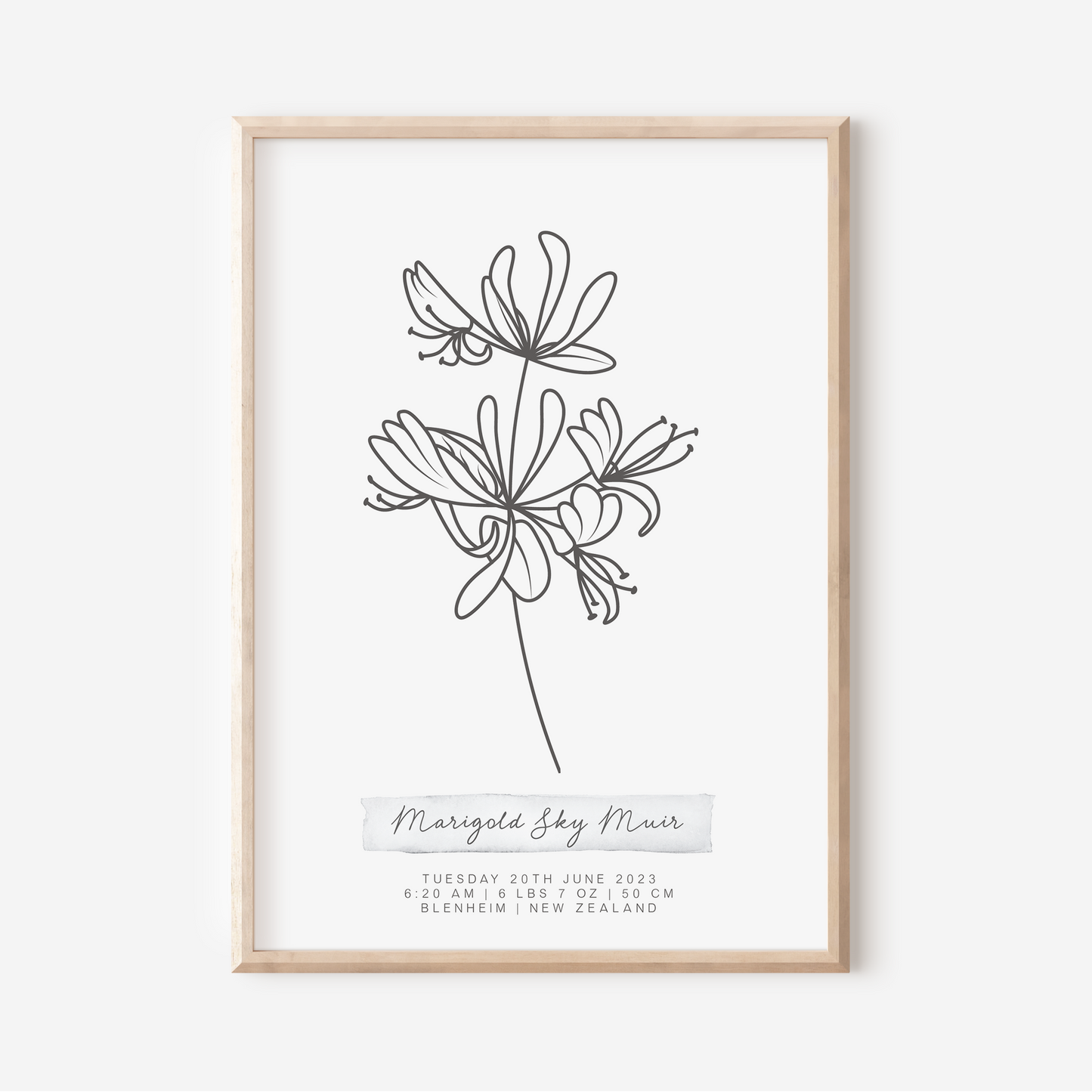 JUNE Honeysuckle - Botanical Birth Month Keepsake Print