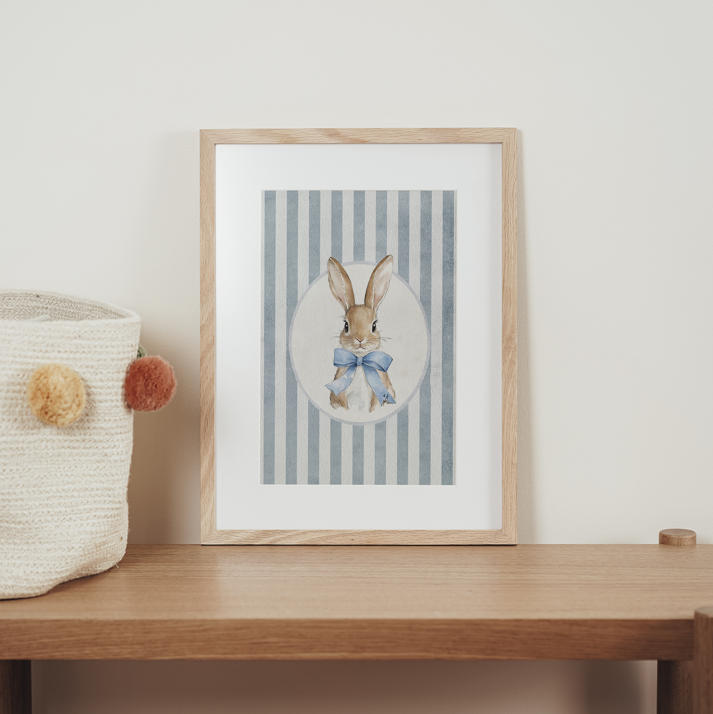 Blue Stripe Bunny | Art Print
