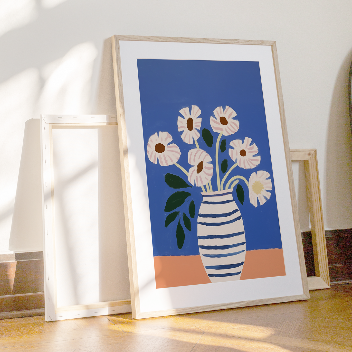 Blue Stripe Flowers | Art Print