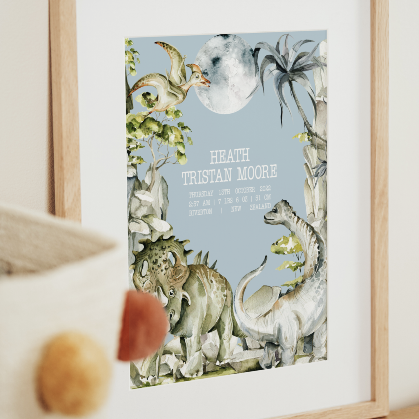 Dinosaur - Birth Detail Keepsake Print