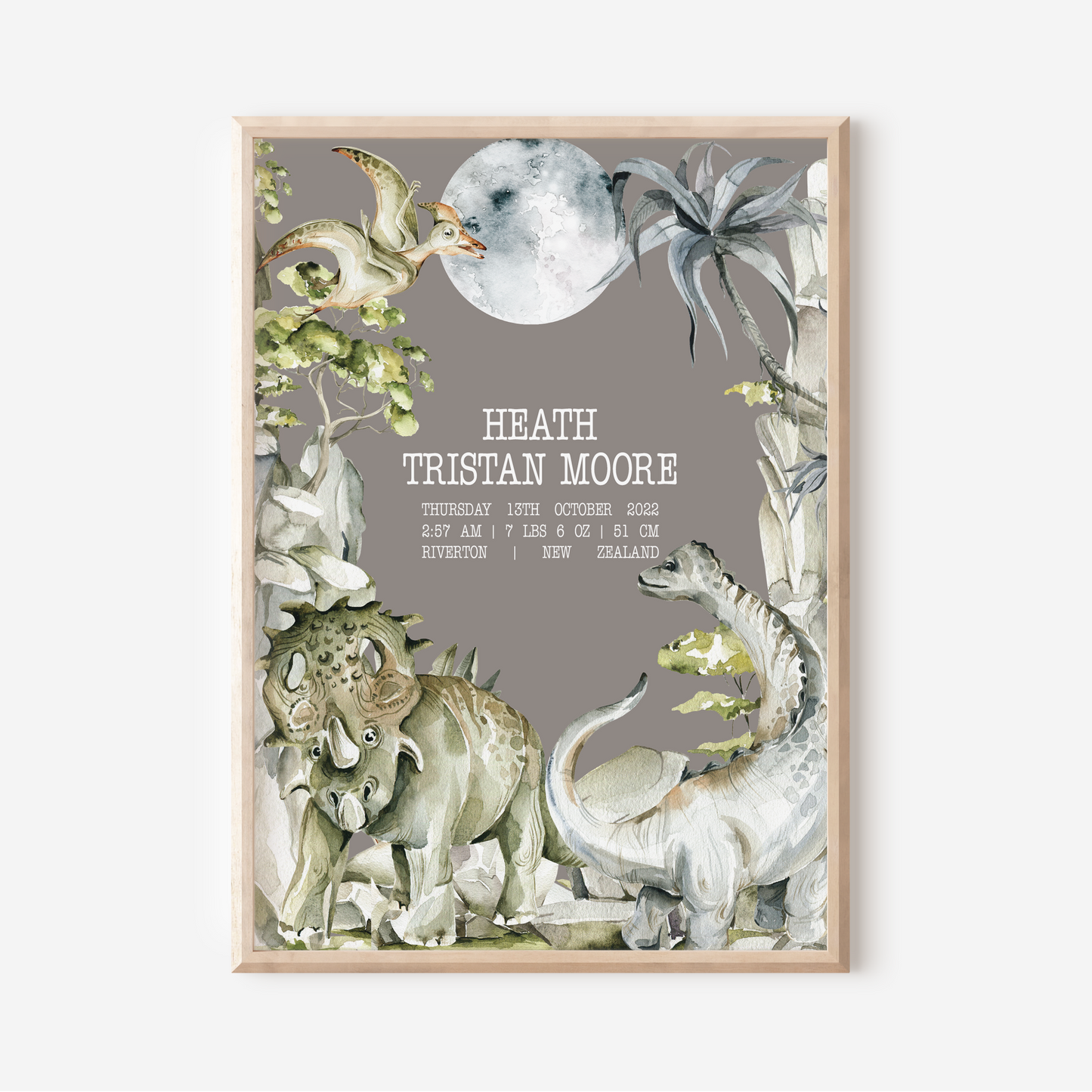 Dinosaur - Birth Detail Keepsake Print