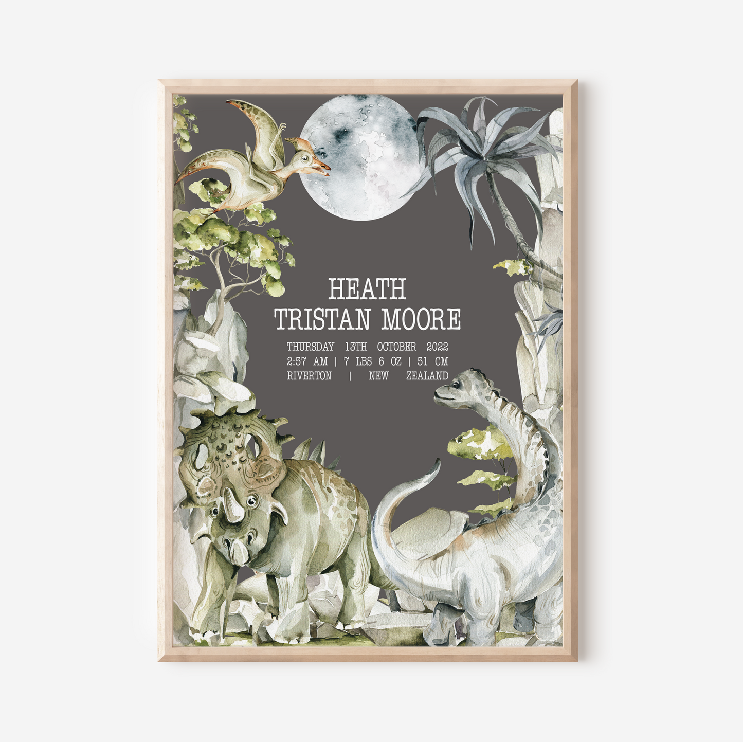 Dinosaur - Birth Detail Keepsake Print