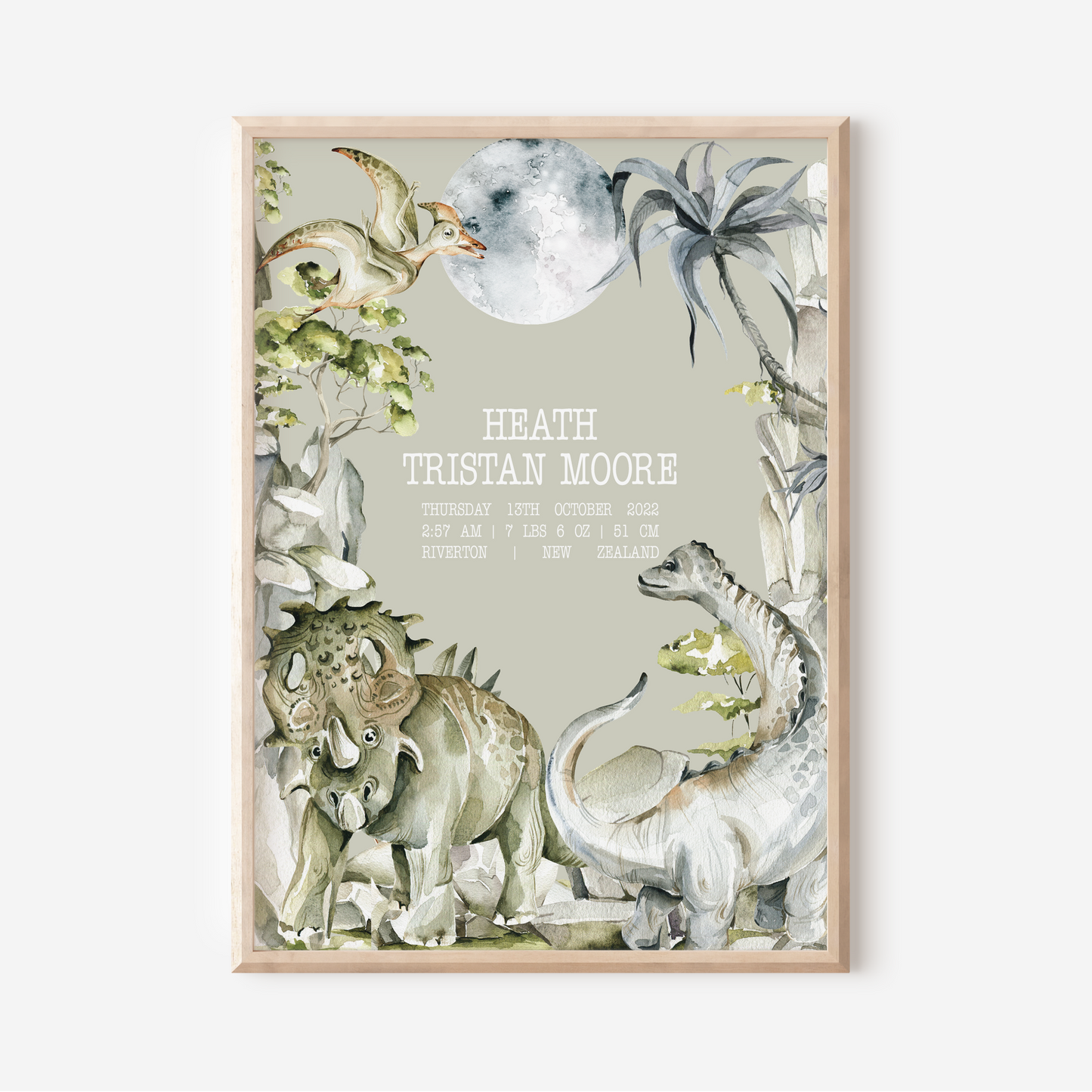 Dinosaur - Birth Detail Keepsake Print