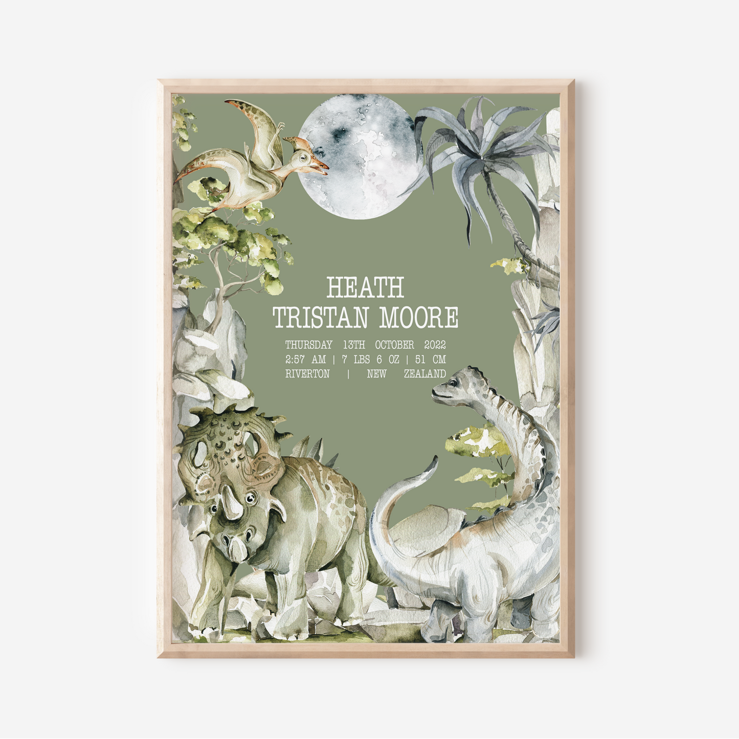 Dinosaur - Birth Detail Keepsake Print