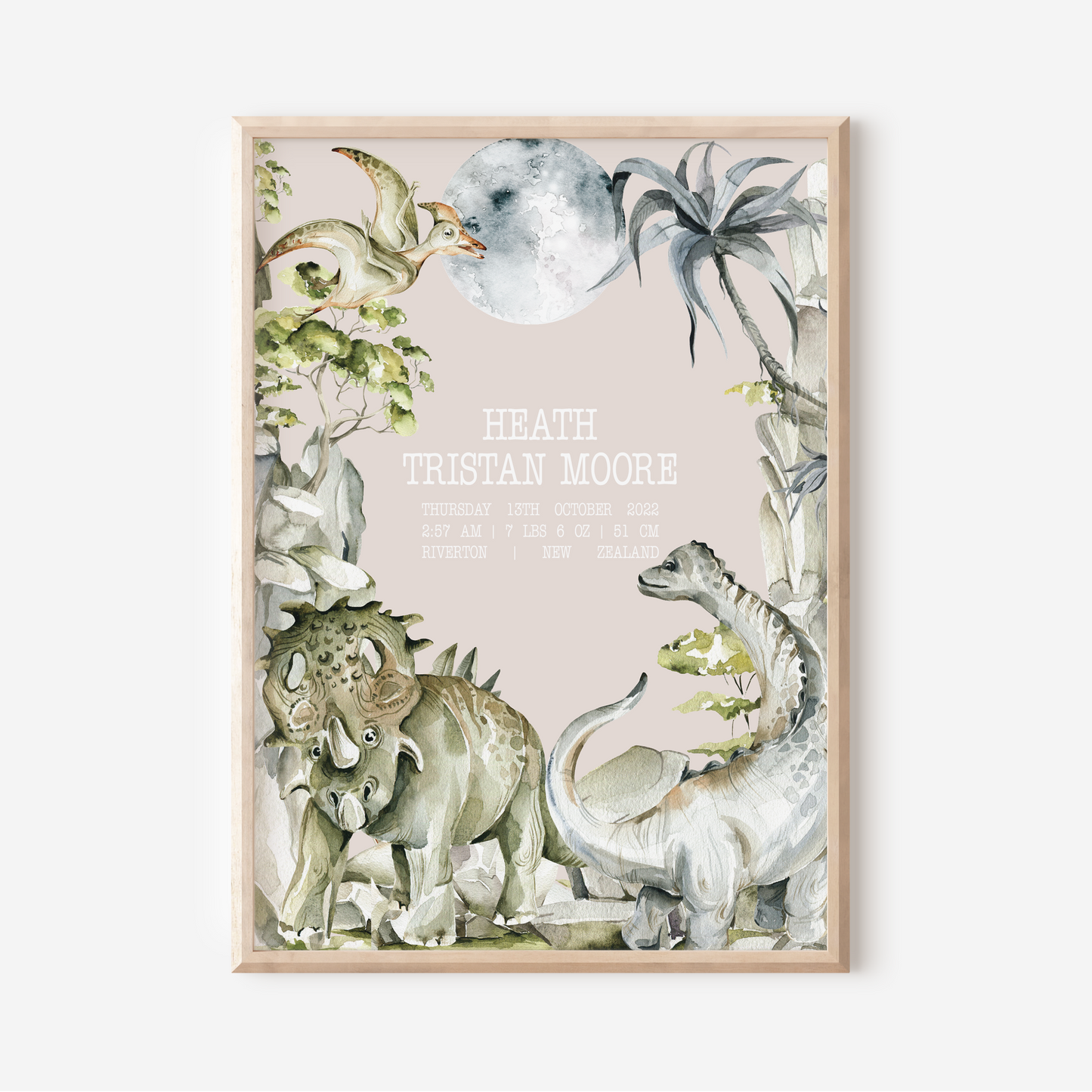 Dinosaur - Birth Detail Keepsake Print