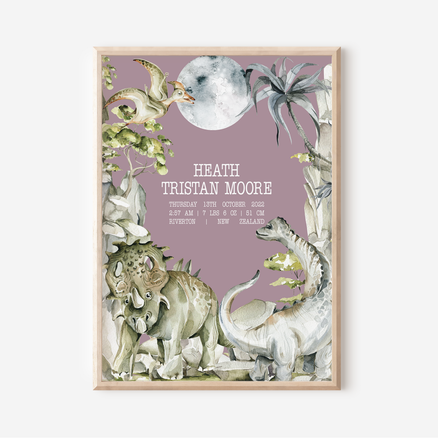 Dinosaur - Birth Detail Keepsake Print