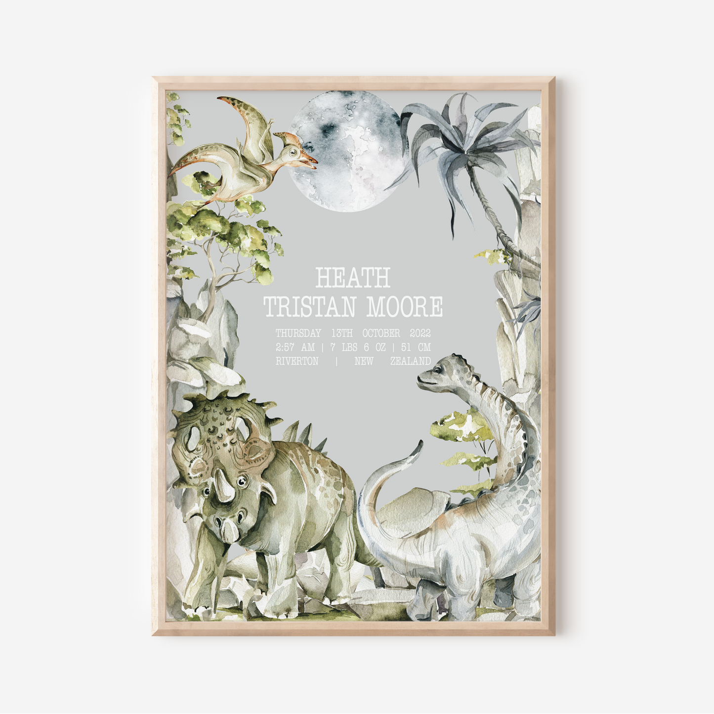 Dinosaur - Birth Detail Keepsake Print