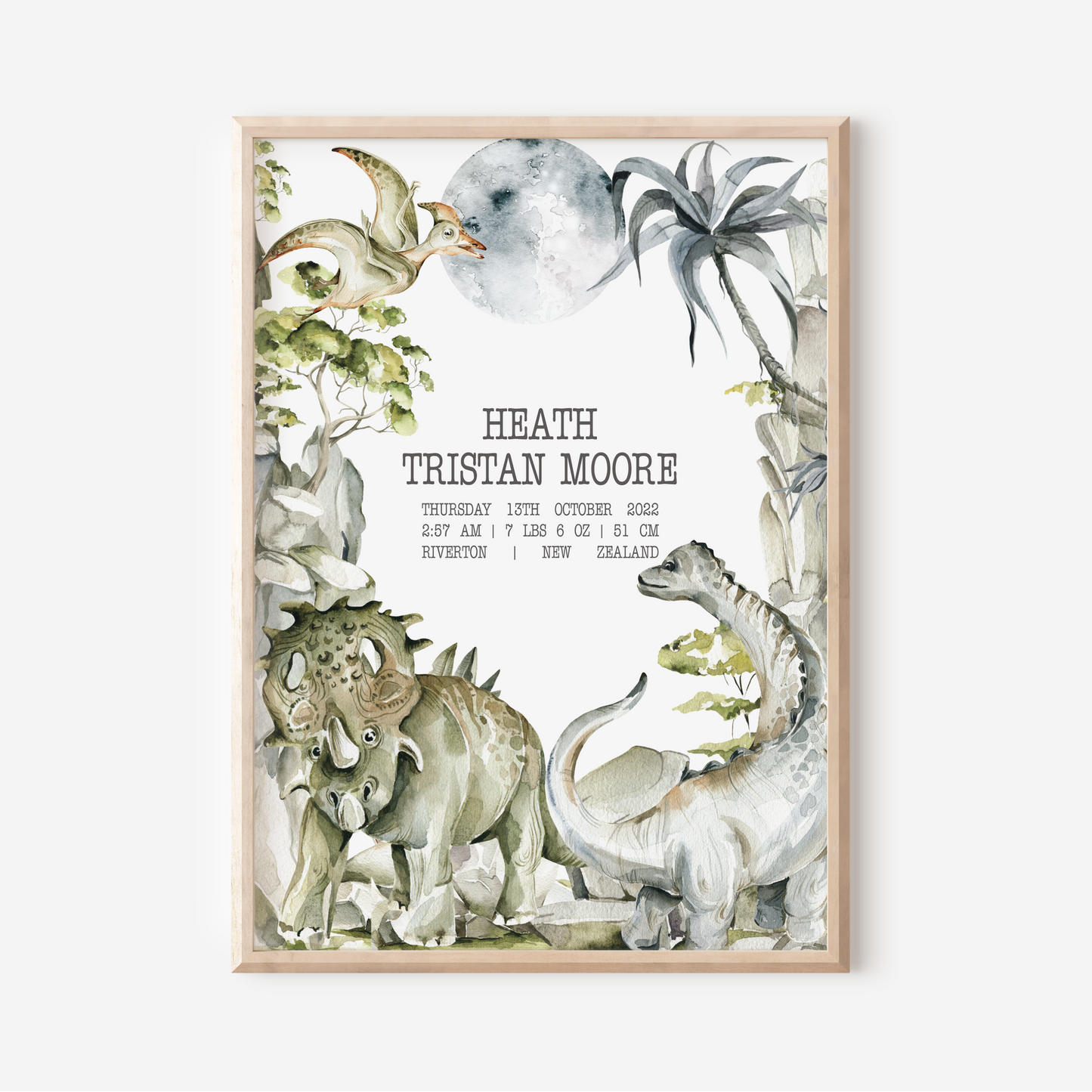 Dinosaur - Birth Detail Keepsake Print