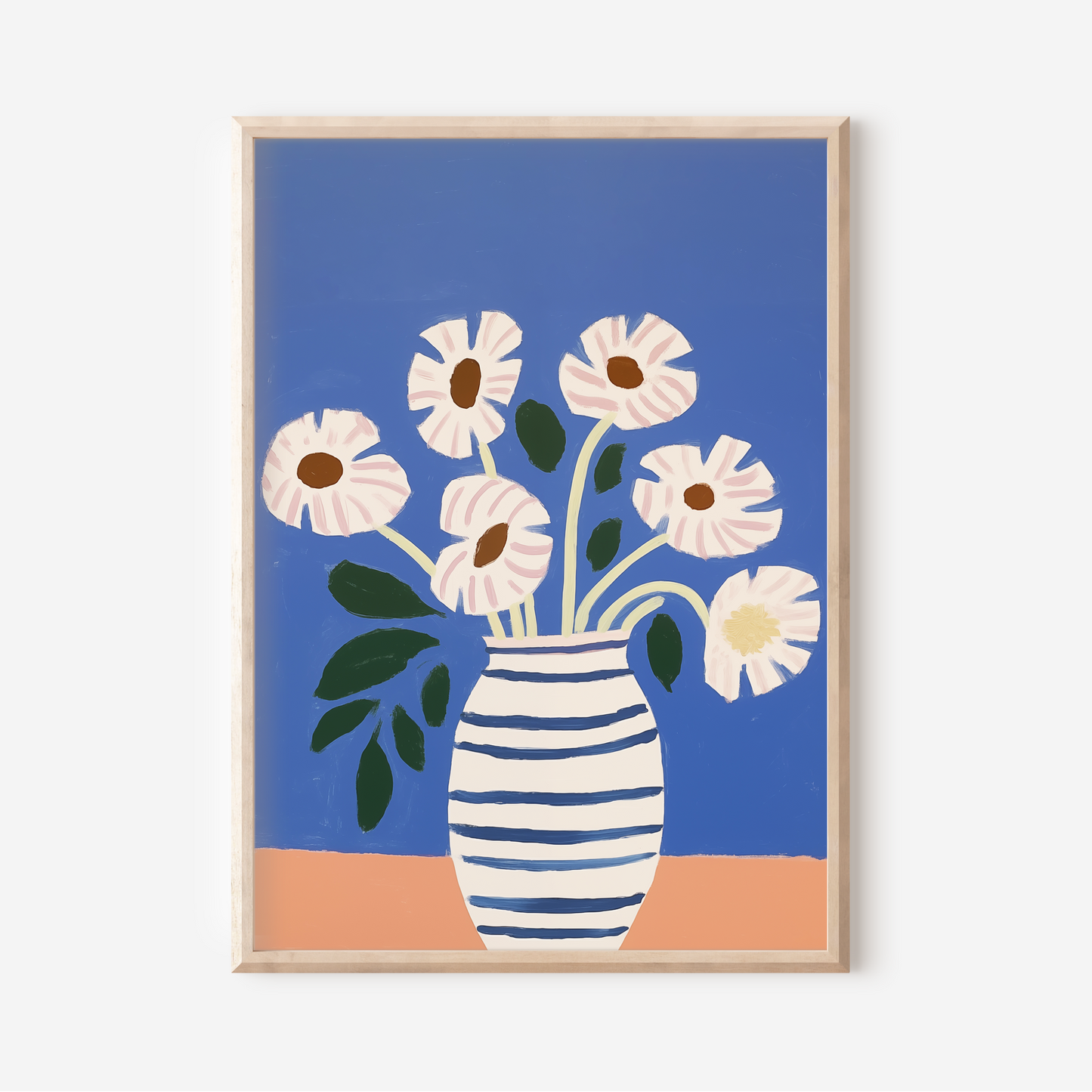 Blue Stripe Flowers | Art Print