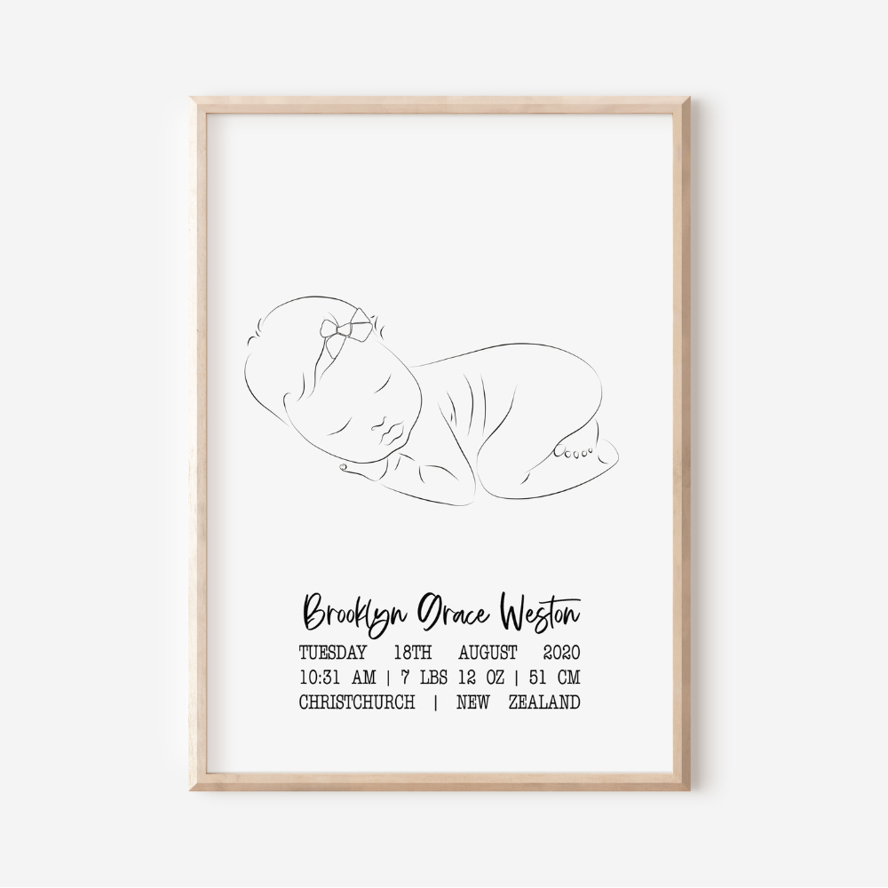 Sweet Dreams - Flat With Bow - Birth Detail Keepsake Print