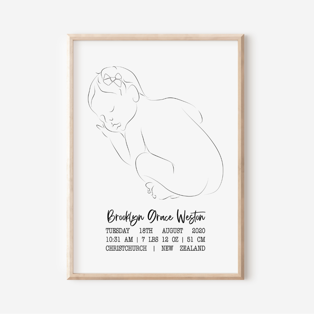Sweet Dreams With Bow - Birth Detail Keepsake Print