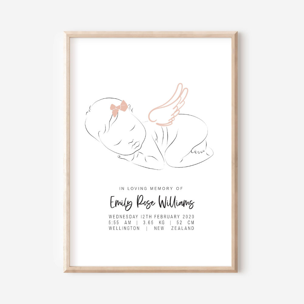 Sweet Dreams Angel With Bow - In Memory Of Keepsake Print