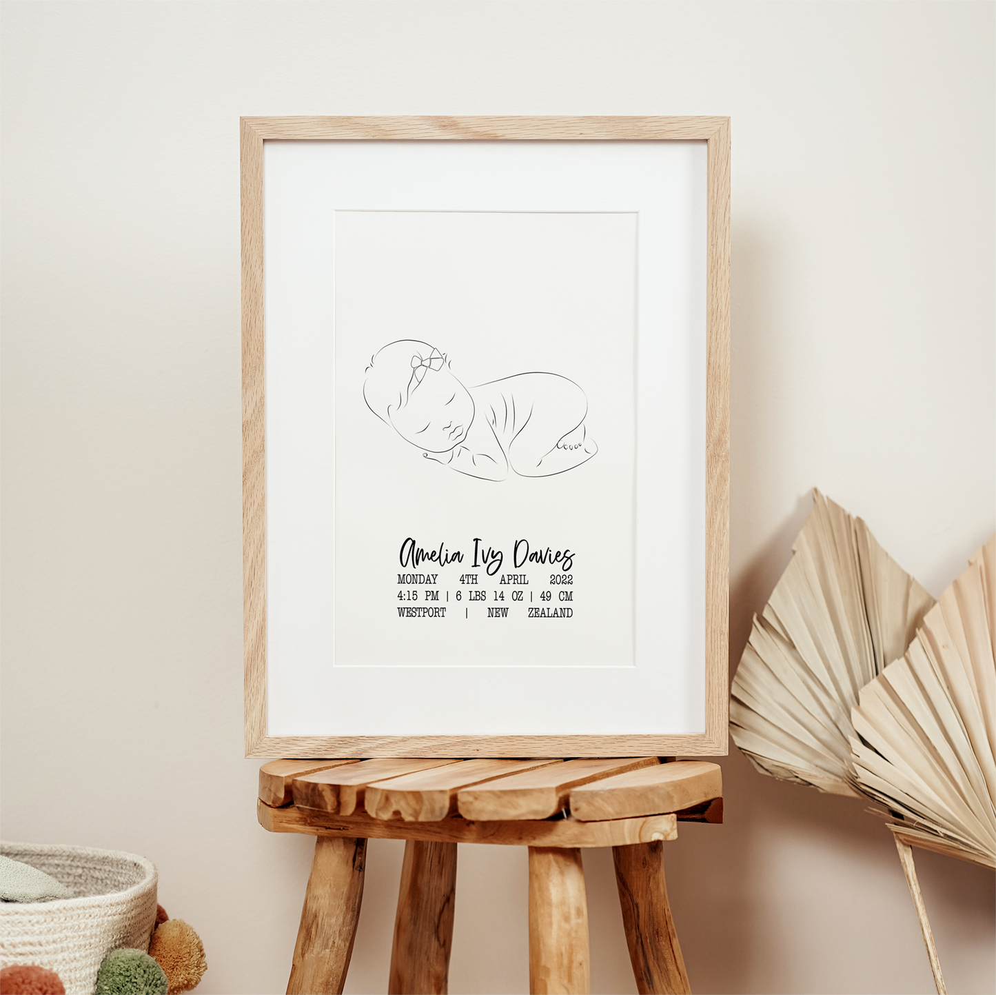 Sweet Dreams - Flat With Bow - Birth Detail Keepsake Print