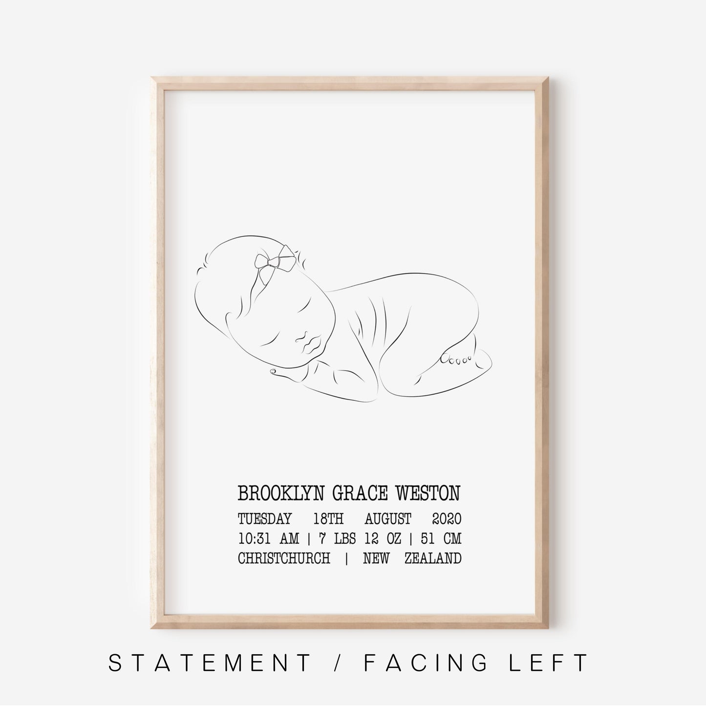 Sweet Dreams - Flat With Bow - Birth Detail Keepsake Print