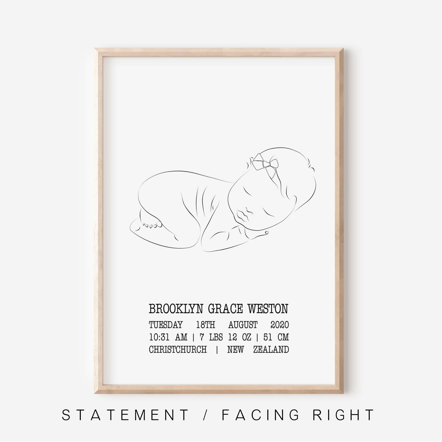 Sweet Dreams - Flat With Bow - Birth Detail Keepsake Print