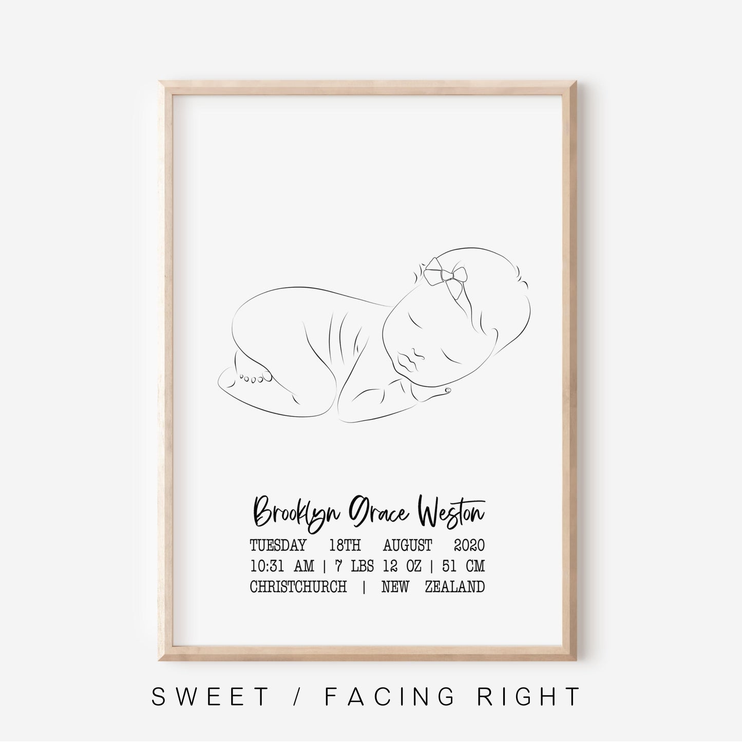 Sweet Dreams - Flat With Bow - Birth Detail Keepsake Print