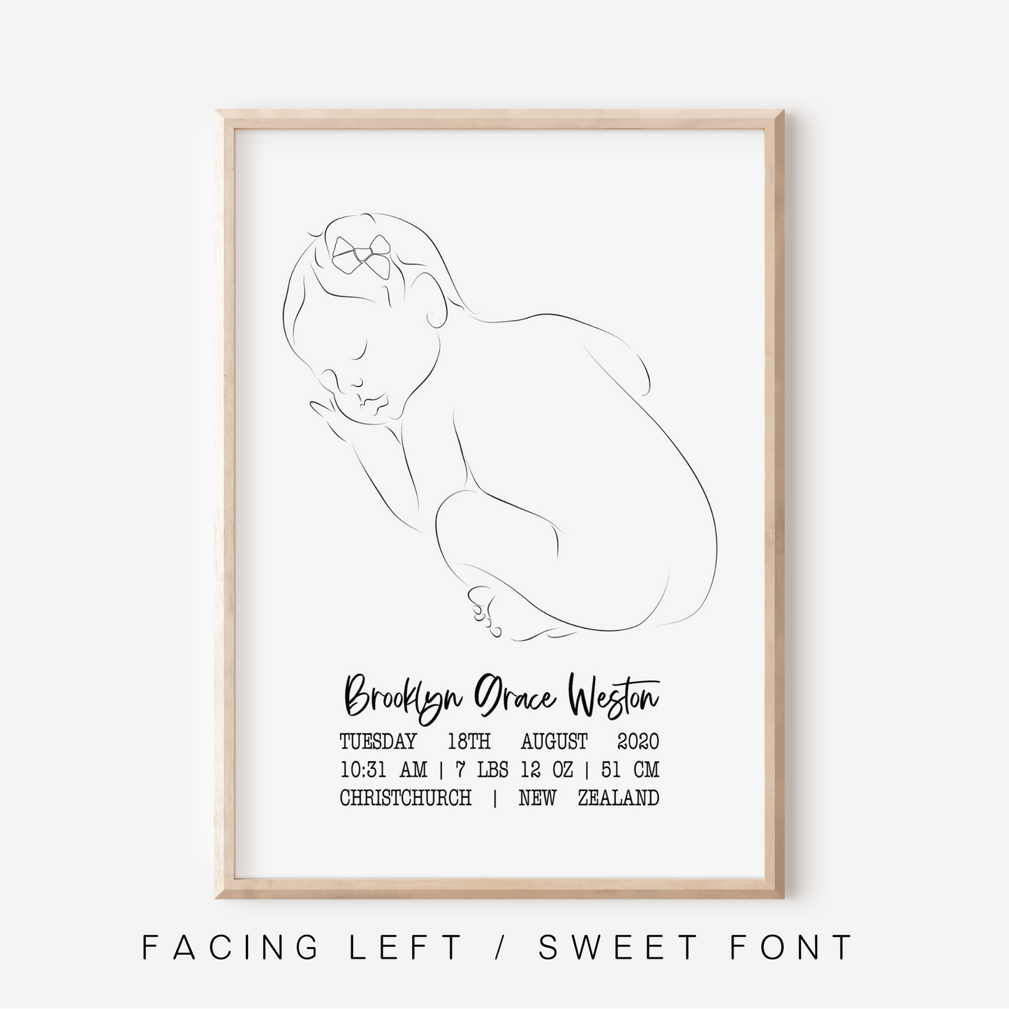 Sweet Dreams With Bow - Birth Detail Keepsake Print