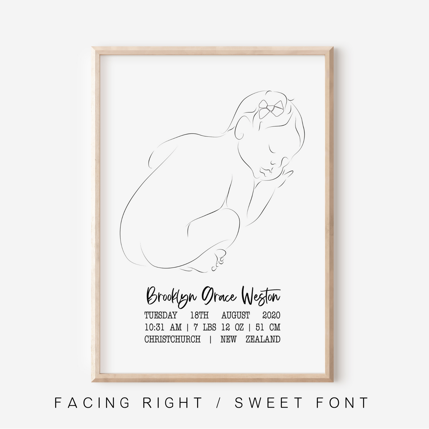 Sweet Dreams With Bow - Birth Detail Keepsake Print