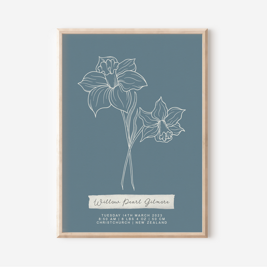 MARCH Daffodil - Botanical Birth Month Keepsake Print