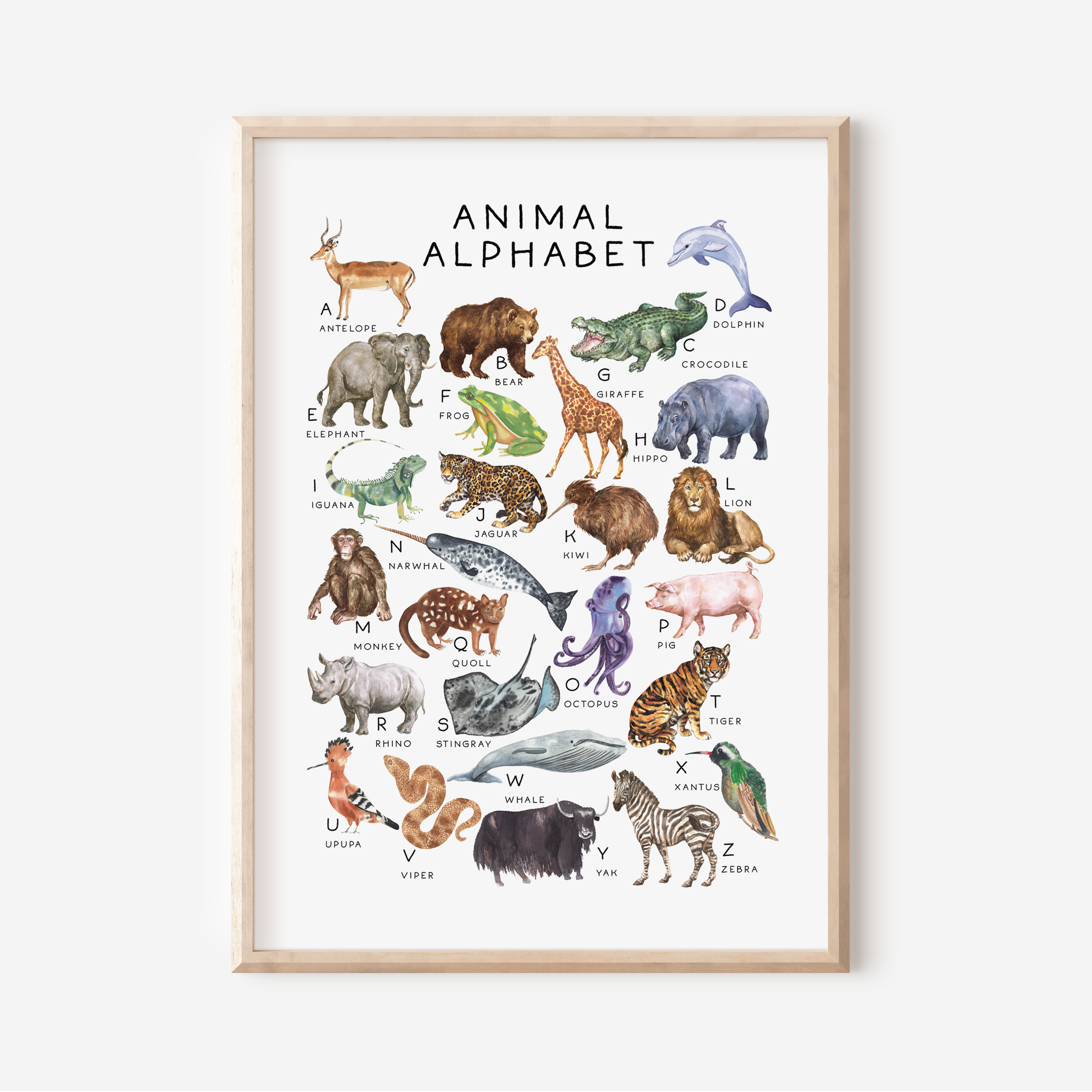 Animal Alphabet Art Print Inkling nz Animal Alphabet Art Print Inkling nz