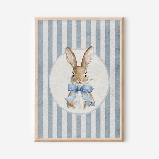 Blue Stripe Bunny | Art Print